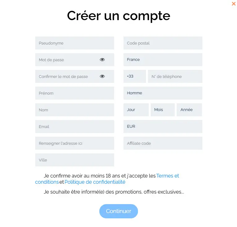Processus d'inscription SIMSINOS CASINO
